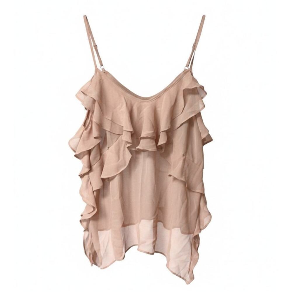 Know One Cares Ruffle Tiered Chiffon V-Neck Top Rose Size M